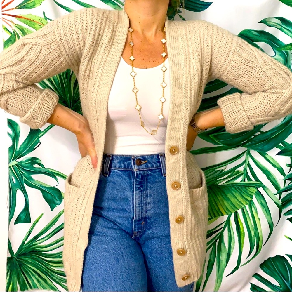 Banana Republic Oversized Italian Wool Knit Cardigan XS Beige
